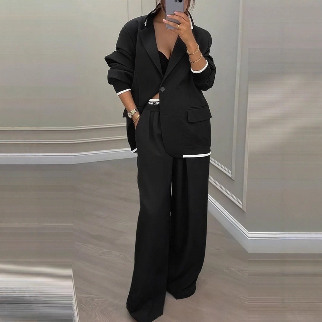 Damen-Set aus Oversize-Blazer und weiter Stoffhose