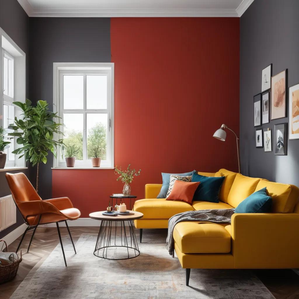 Wohnzimmer mit farbiger Akzentwand