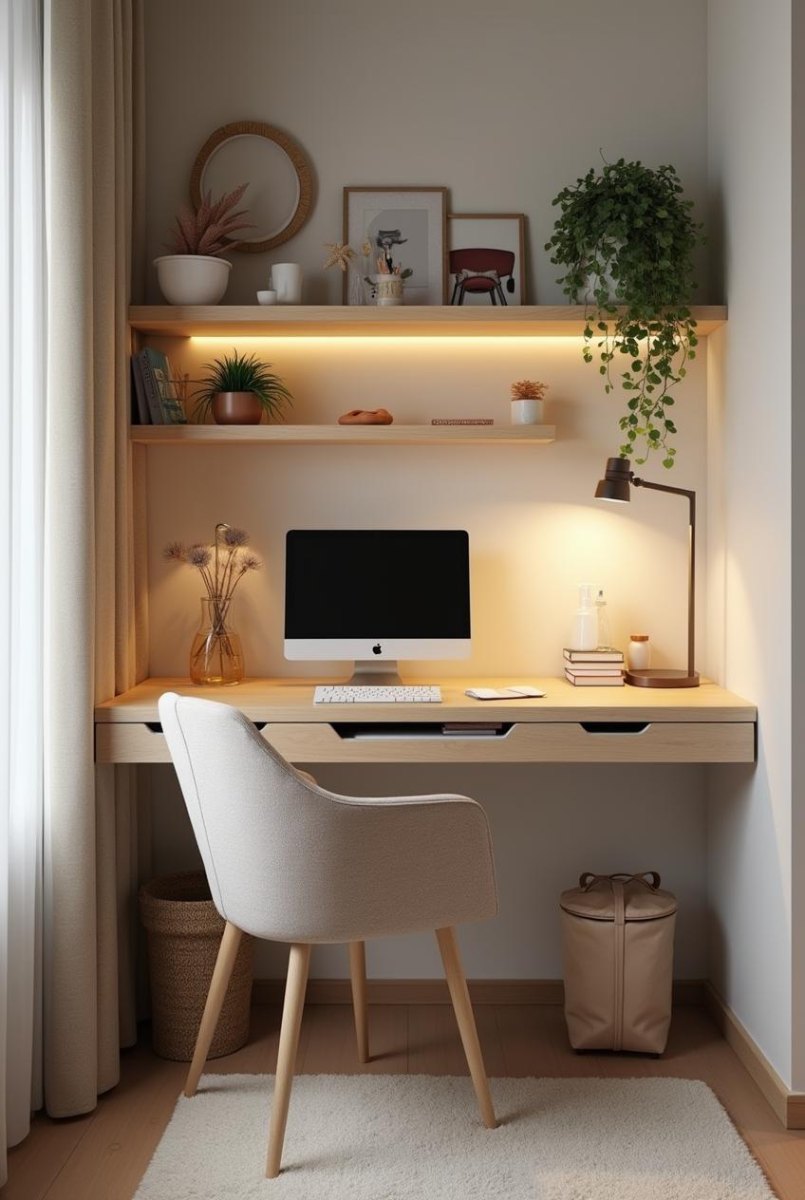 Kleiner Arbeitsplatz mit Regal