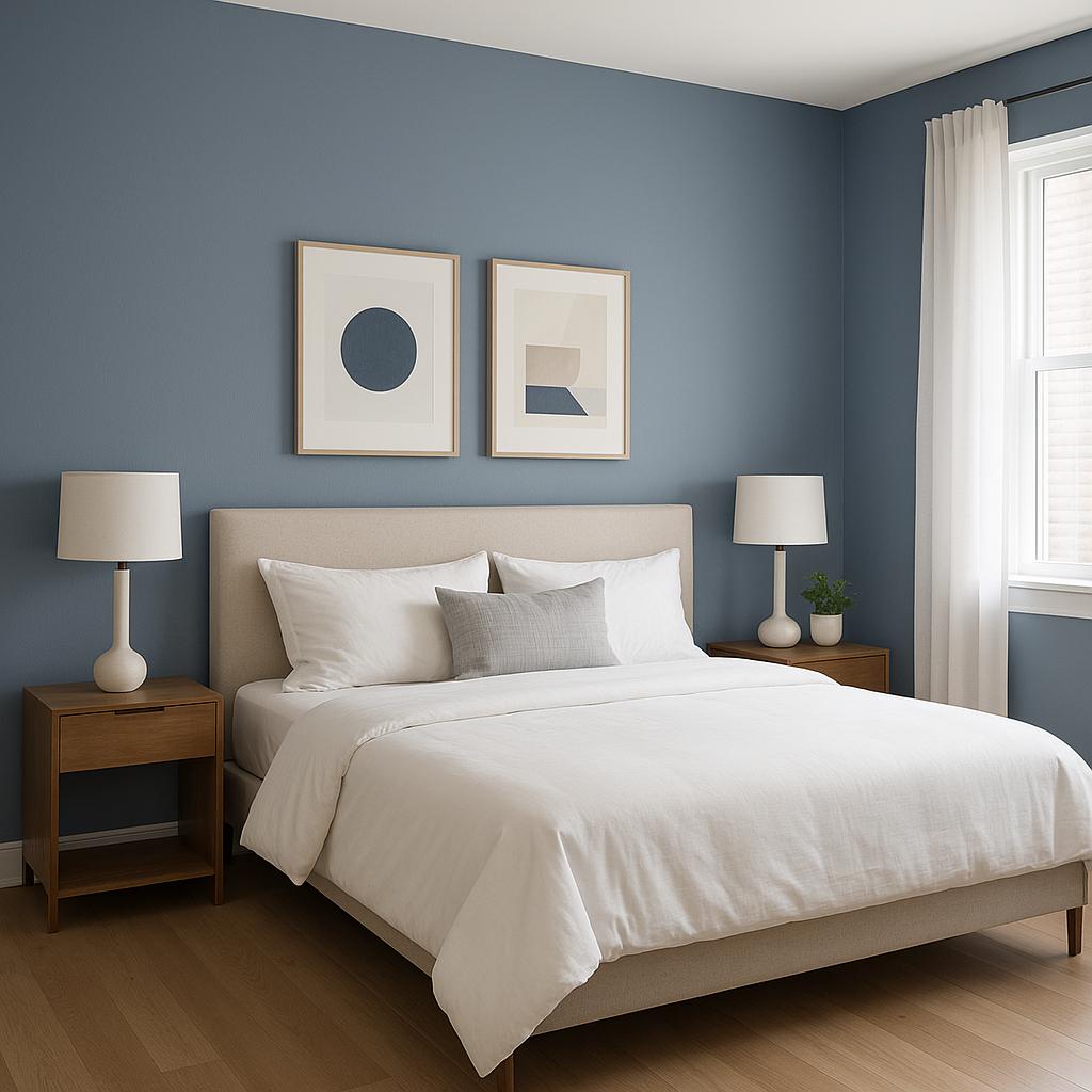 Blau graues modernes Schlafzimmer