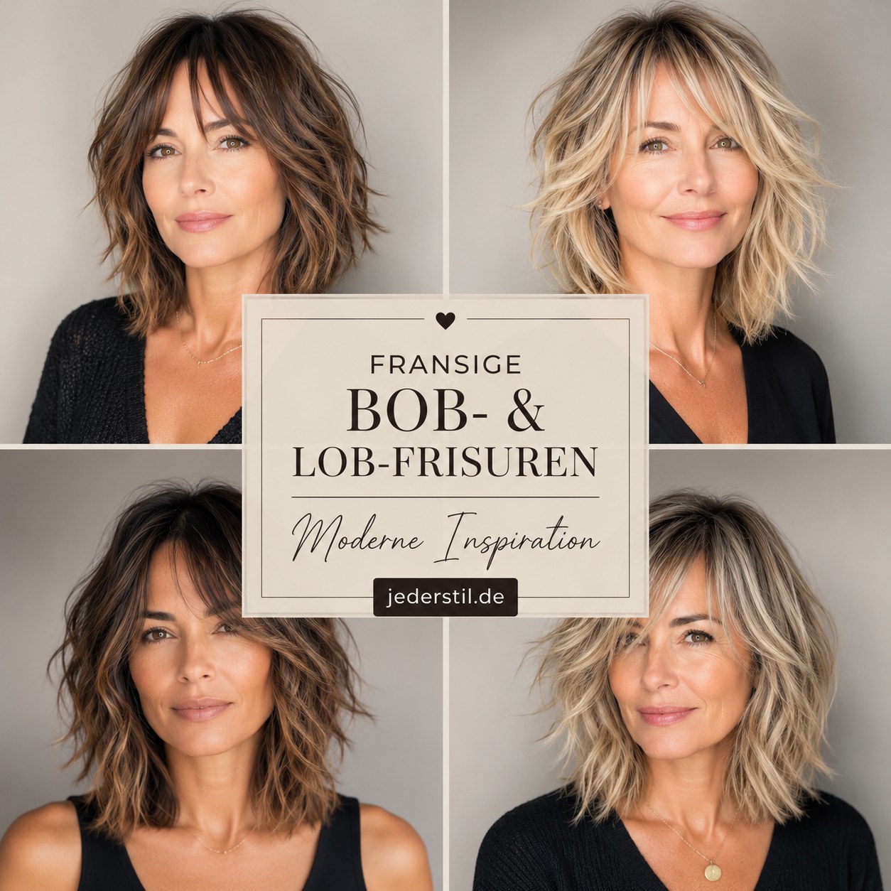 Vier fransige Bob- und Lob-Frisuren liefern moderne Inspiration für Bob Frisuren ab 50