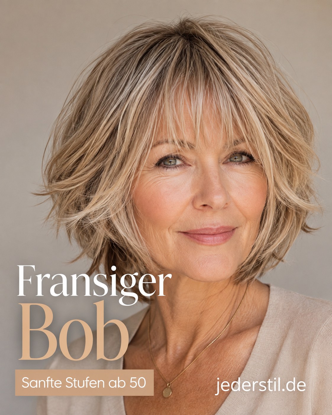 Fransiger Bob mit sanften Stufen und Pony als weiche Bob Frisur ab 50