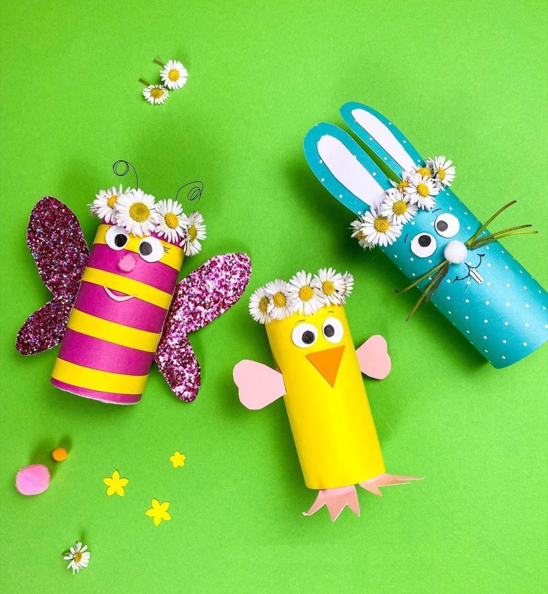 Bunte Frühlingsdeko aus Klorollen