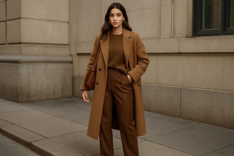 Chicer Damenlook in monochromen Herbstfarben
