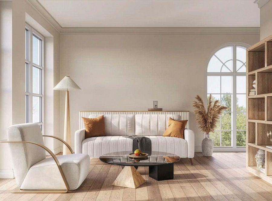 Wohnzimmer mit Creme Wandfarbe