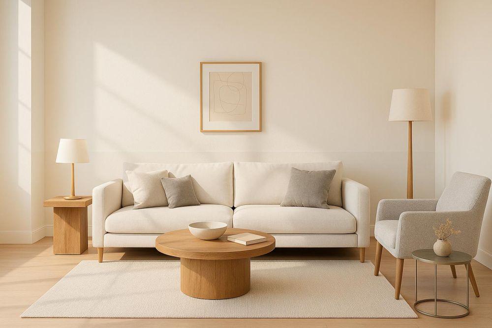 Helles Wohnzimmer mit Cremeweiß