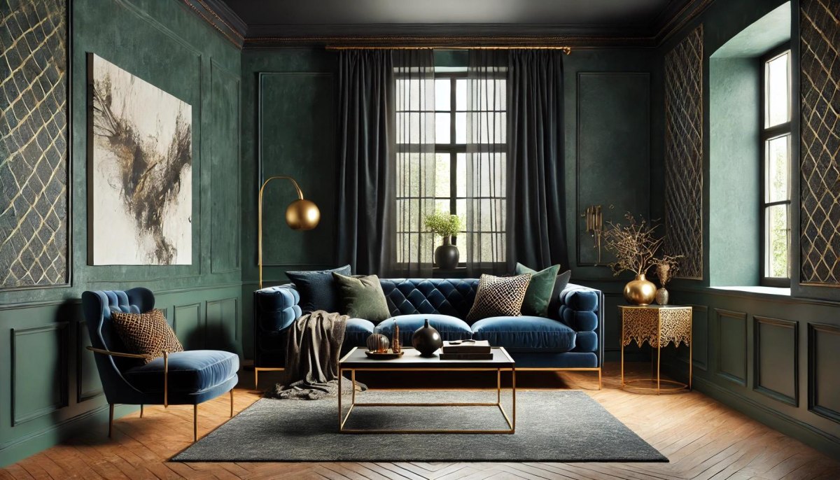 Elegante dunkle Wandfarbe im Raum