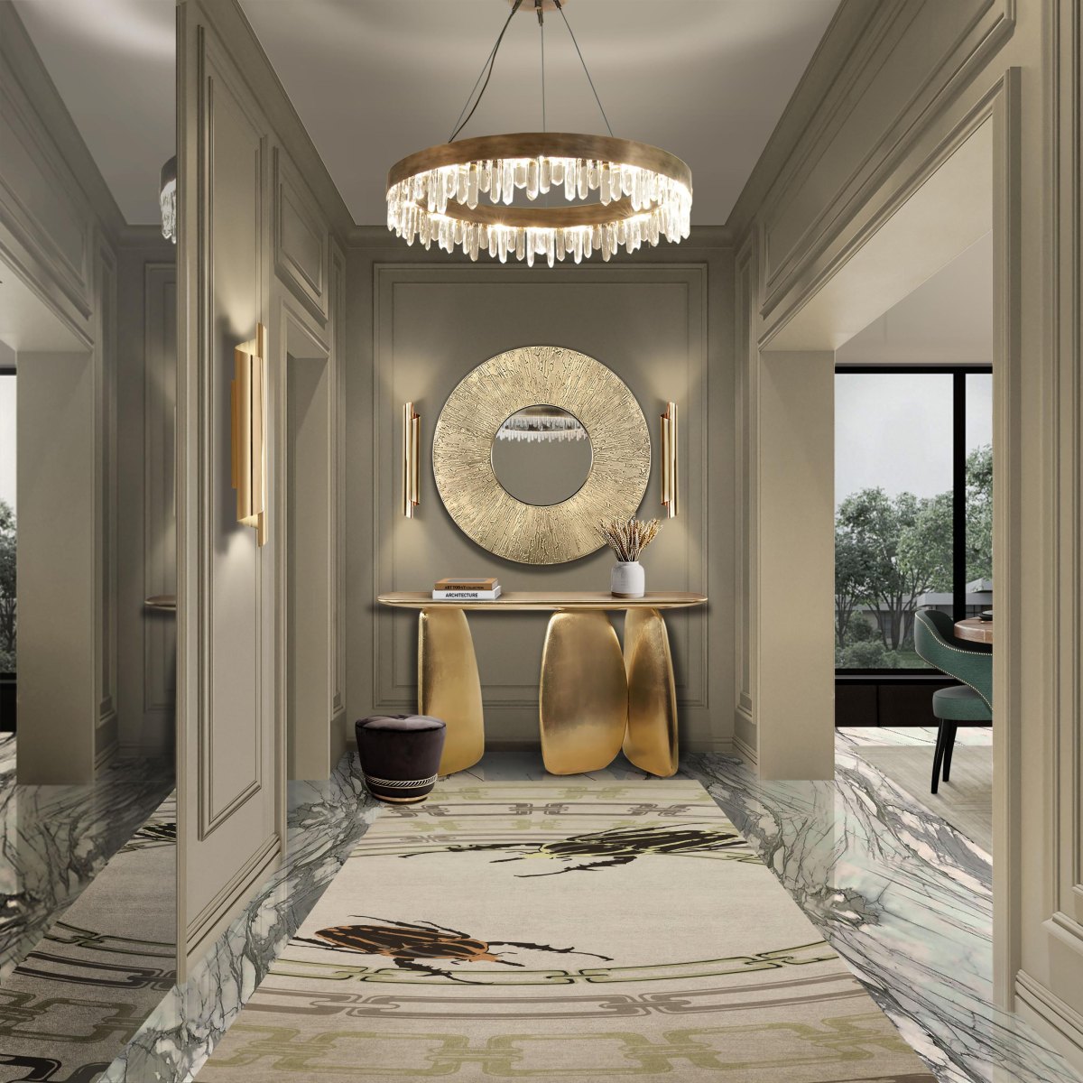 Edler Flur mit Beige und Gold
