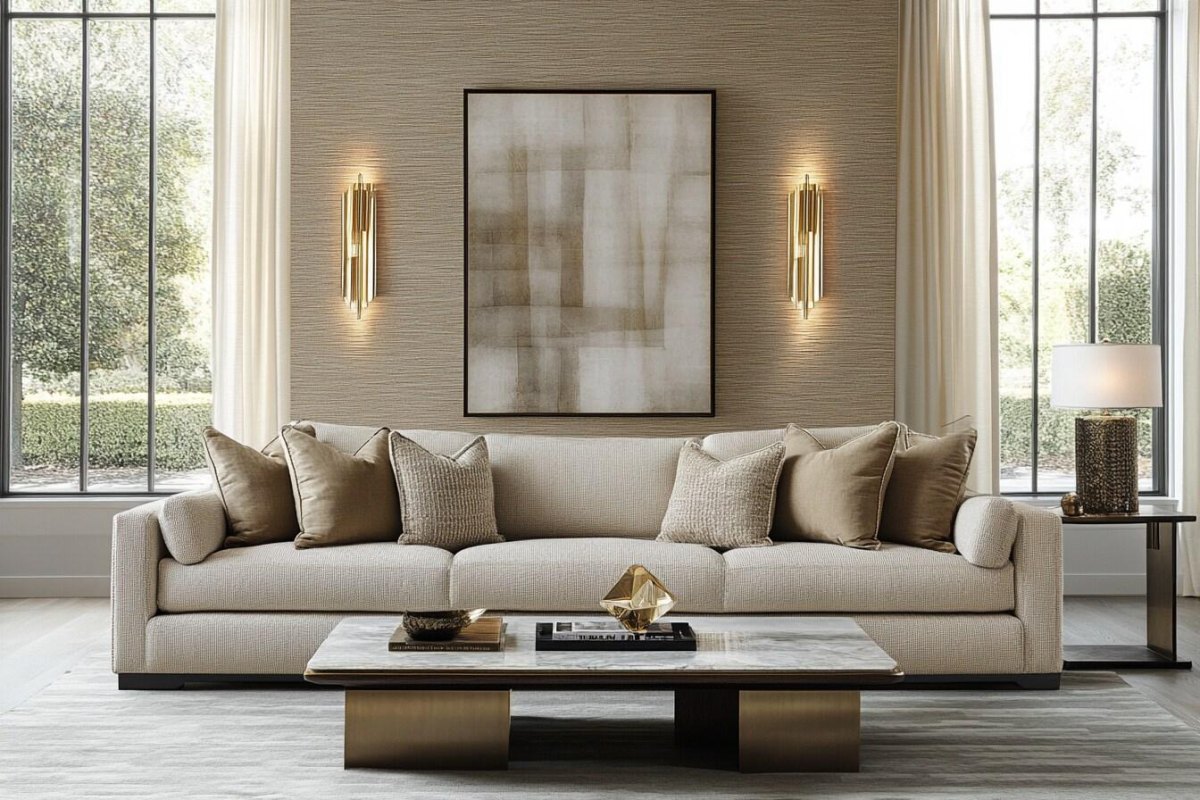 Beige Wand hinter Sofa