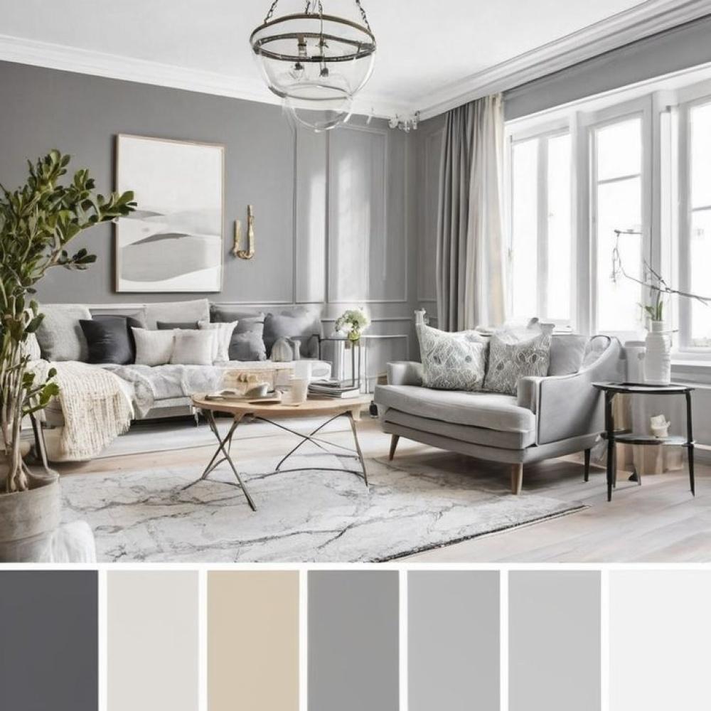 Modernes Wohnzimmer mit grauer Wand