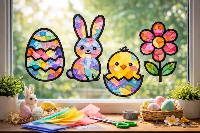 Oster Fensterbild mit Vorlage basteln