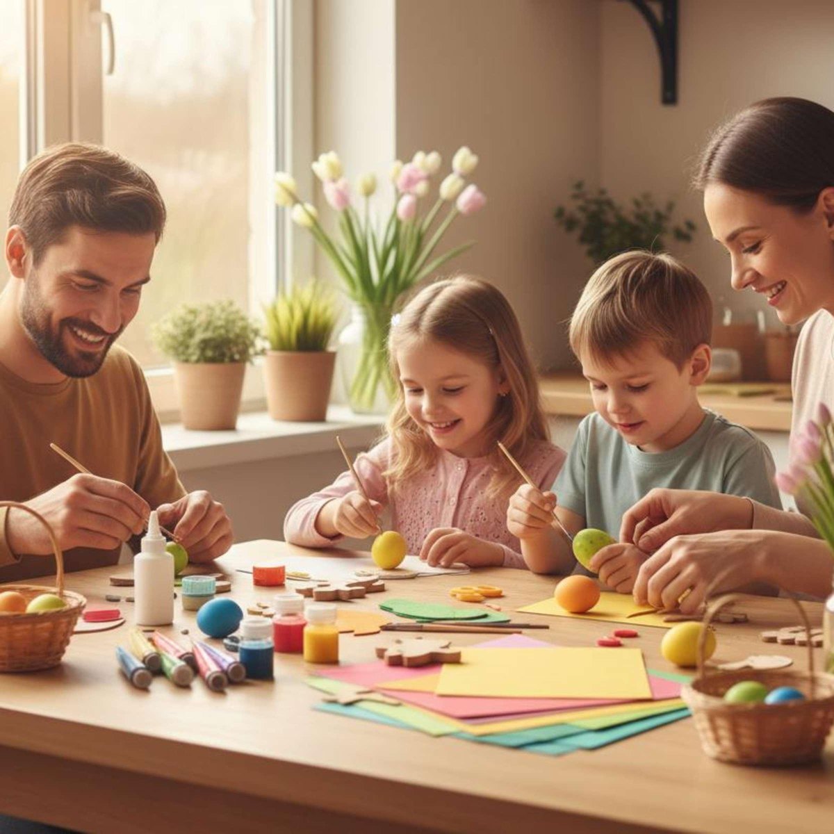 Kinder basteln Oster Tischdeko Familie