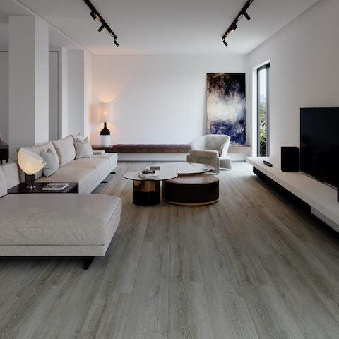 Grauer Holzboden modernes Wohnzimmer