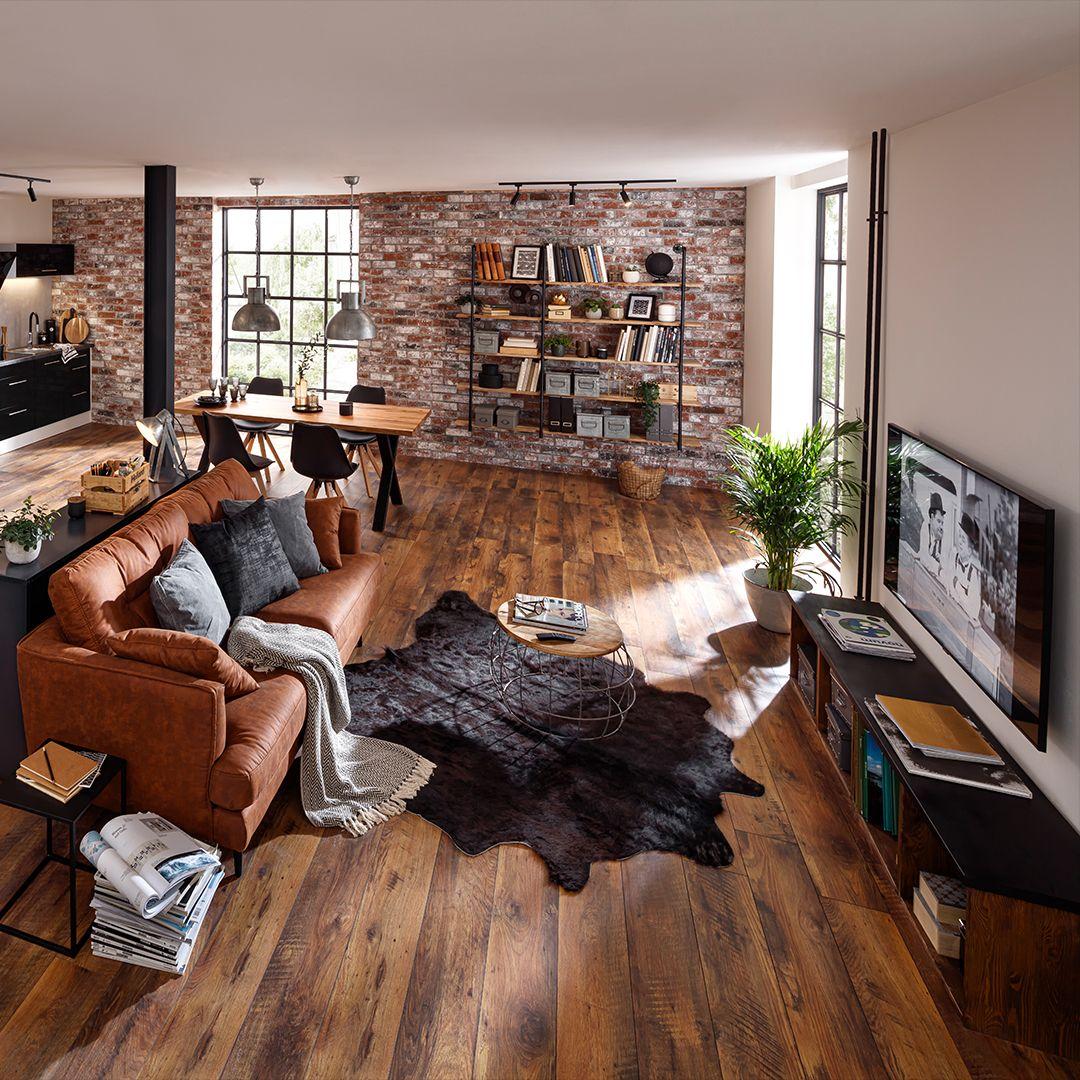 Industrial Wohnzimmer Holzboden