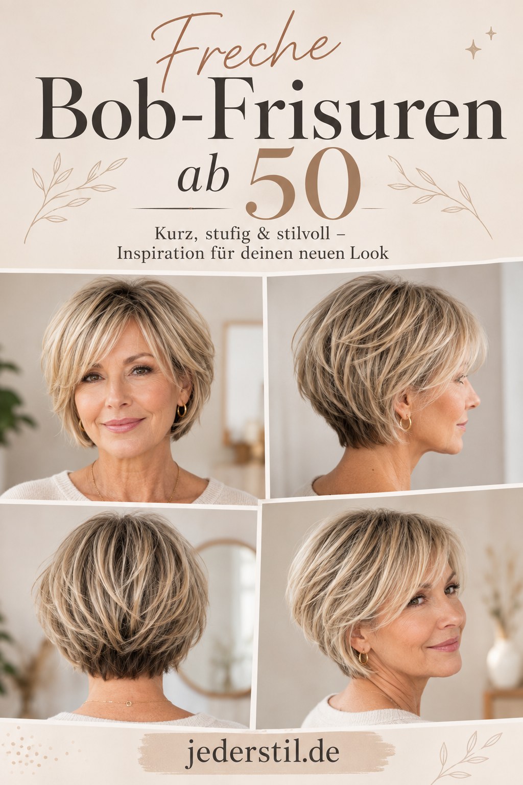 Frecher gestufter Blond-Bob aus mehreren Winkeln als Layered Bob Inspiration ab 50