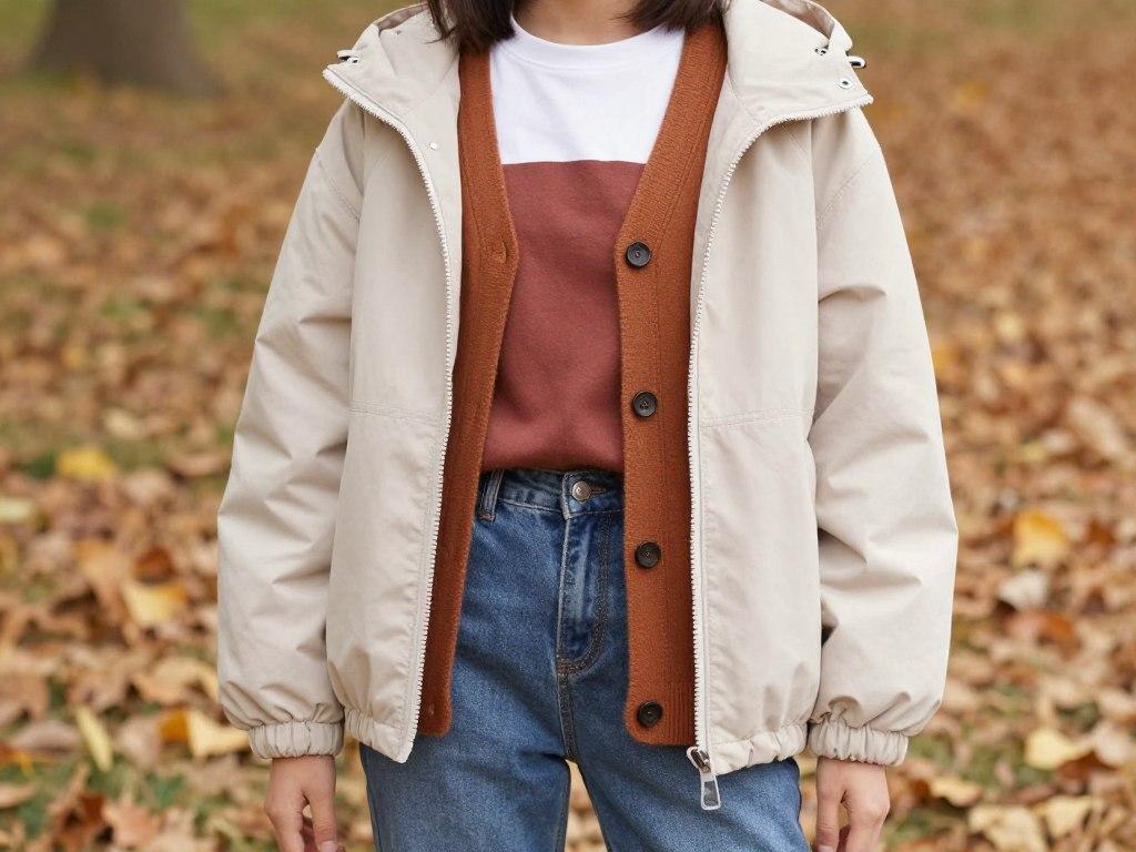Layering Outfit mit Jacke Weste Herbst