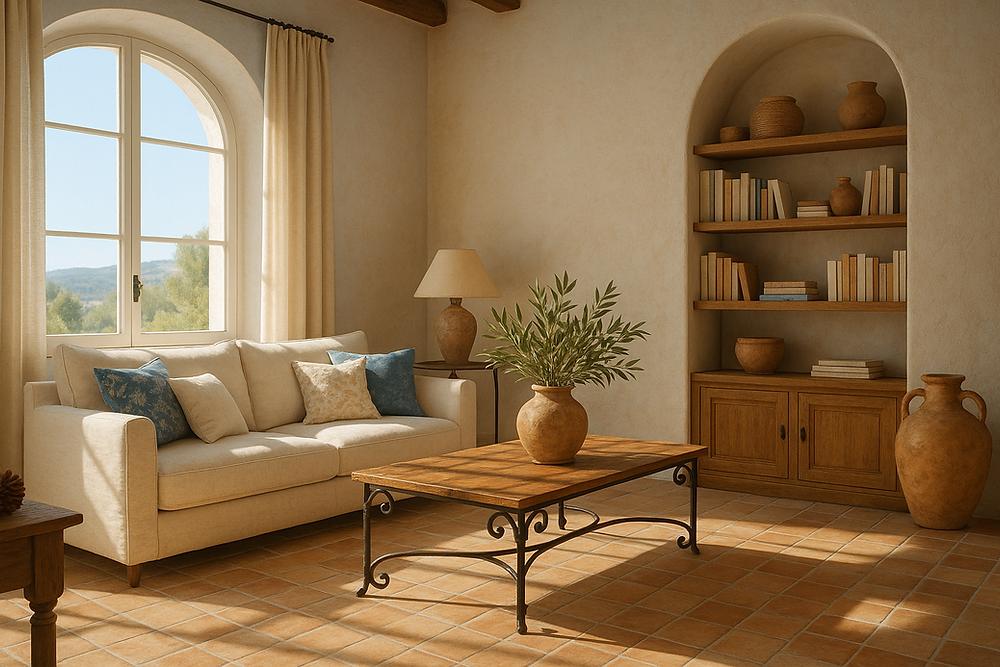 Mediterranes Wohnzimmer Naturfarben