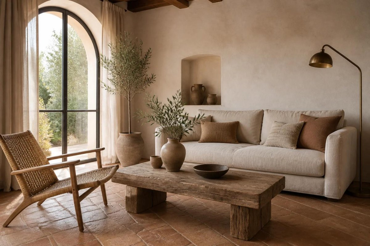 Mediterrane Wand mit warmer Kreidefarbe