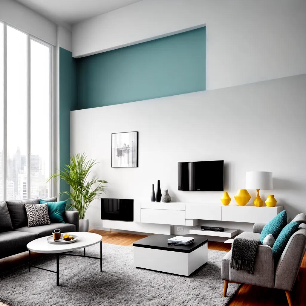 Weiße Wohnzimmer Wand mit Akzenten