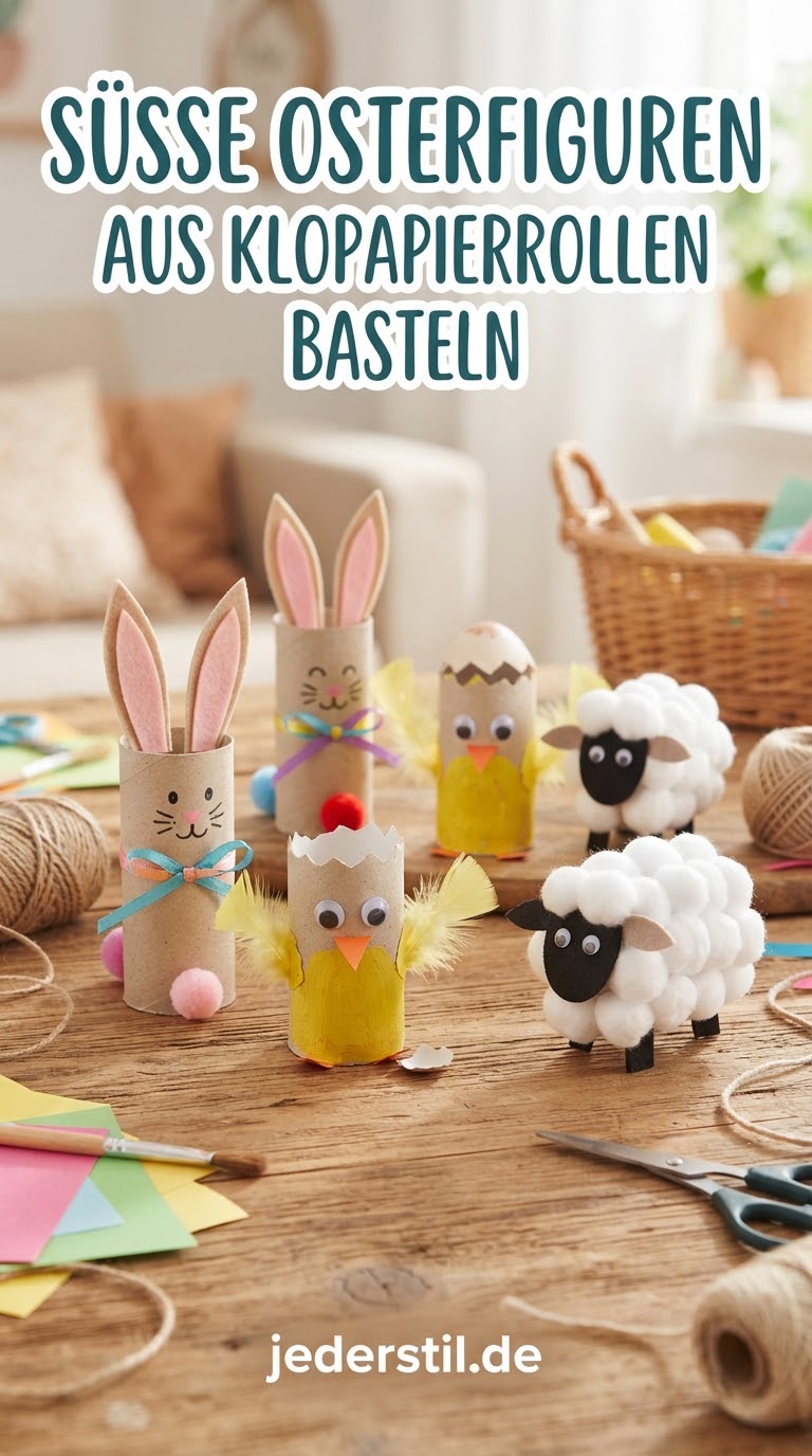Süße Osterfiguren aus Klopapierrollen basteln