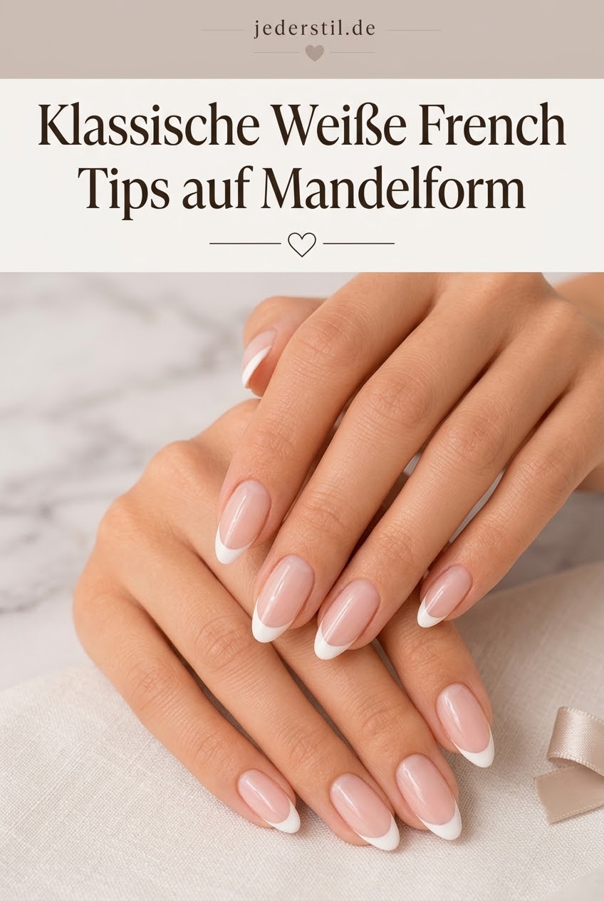 Klassische Weiße French Tips auf Mandelform