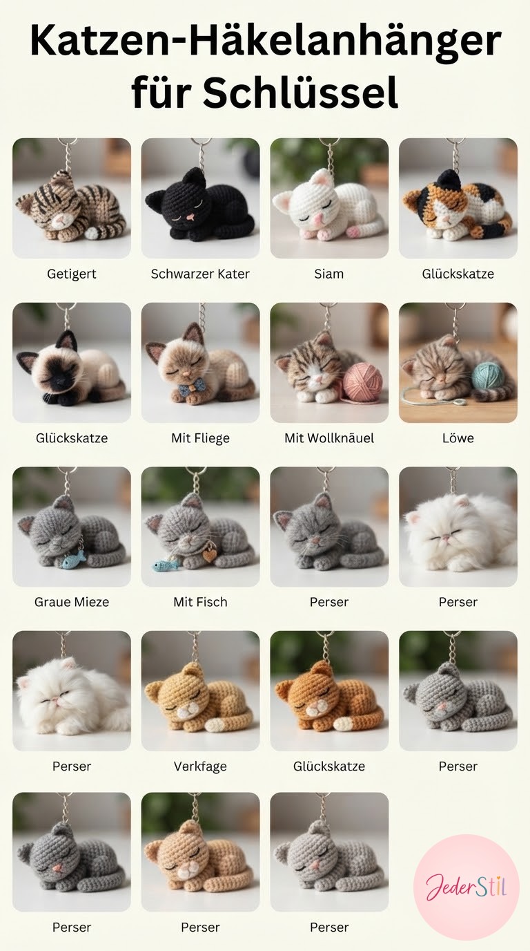 Katzen-Häkelanhänger für Schlüssel