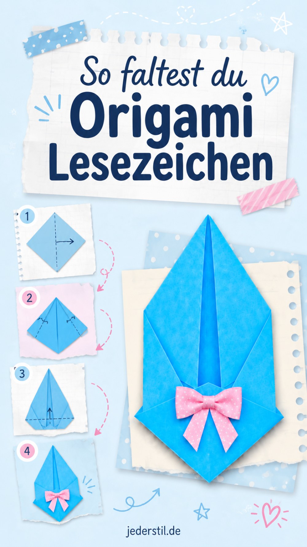 So faltest du Origami Lesezeichen