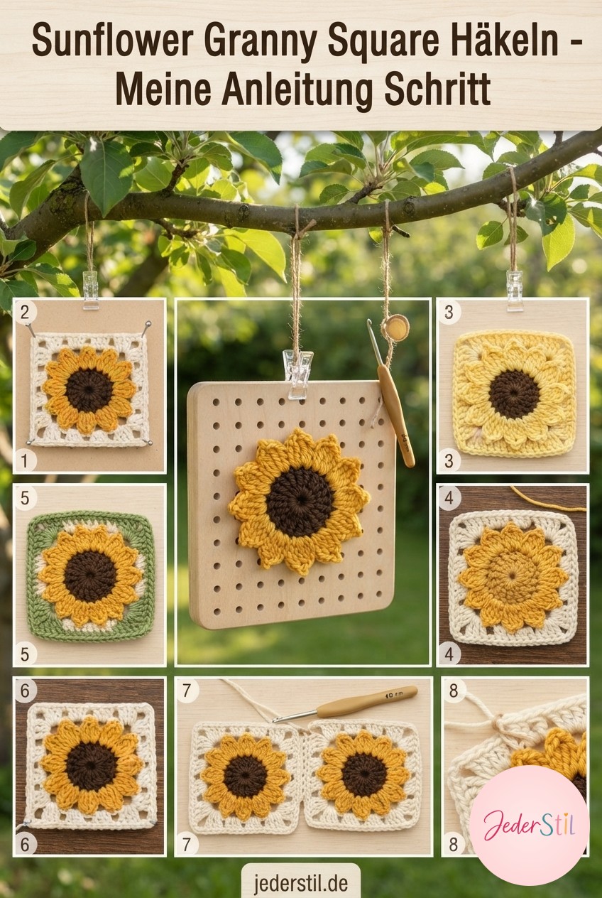 Sunflower Granny Square Häkeln - Meine Anleitung Schritt