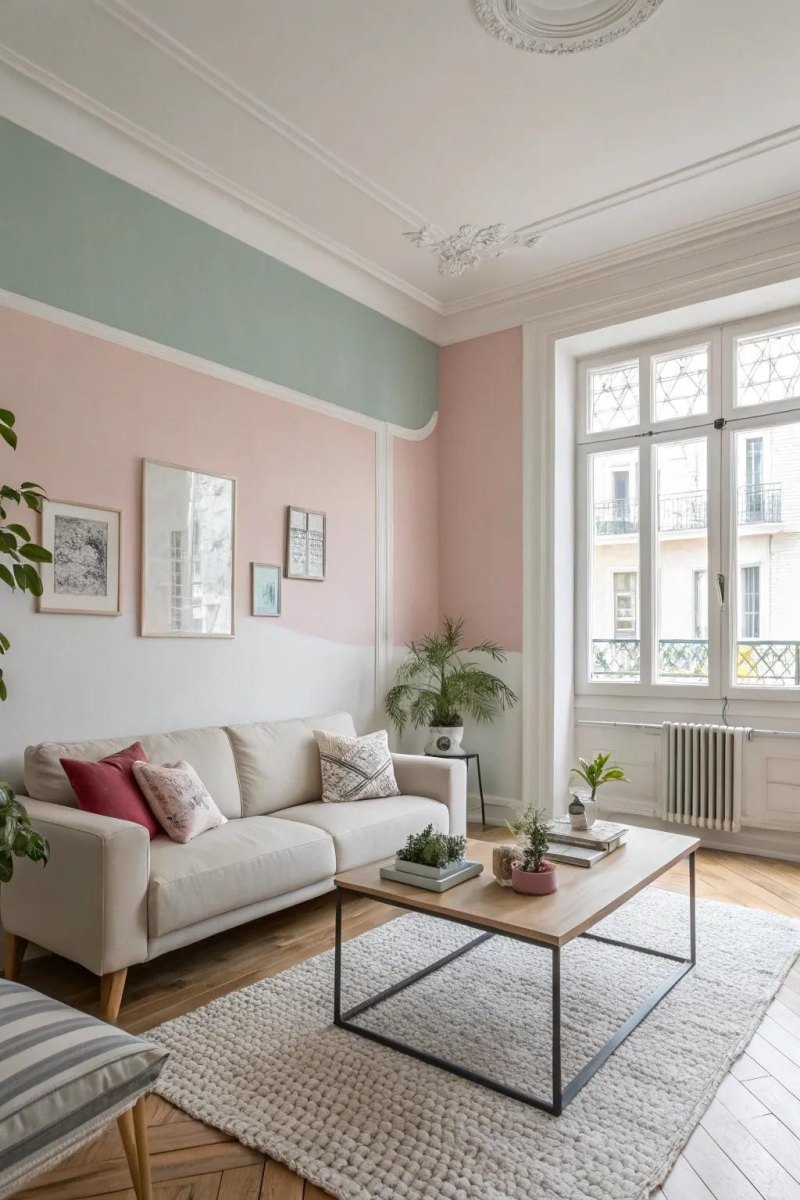 Pastellfarbene ruhige Wohnzimmerwand