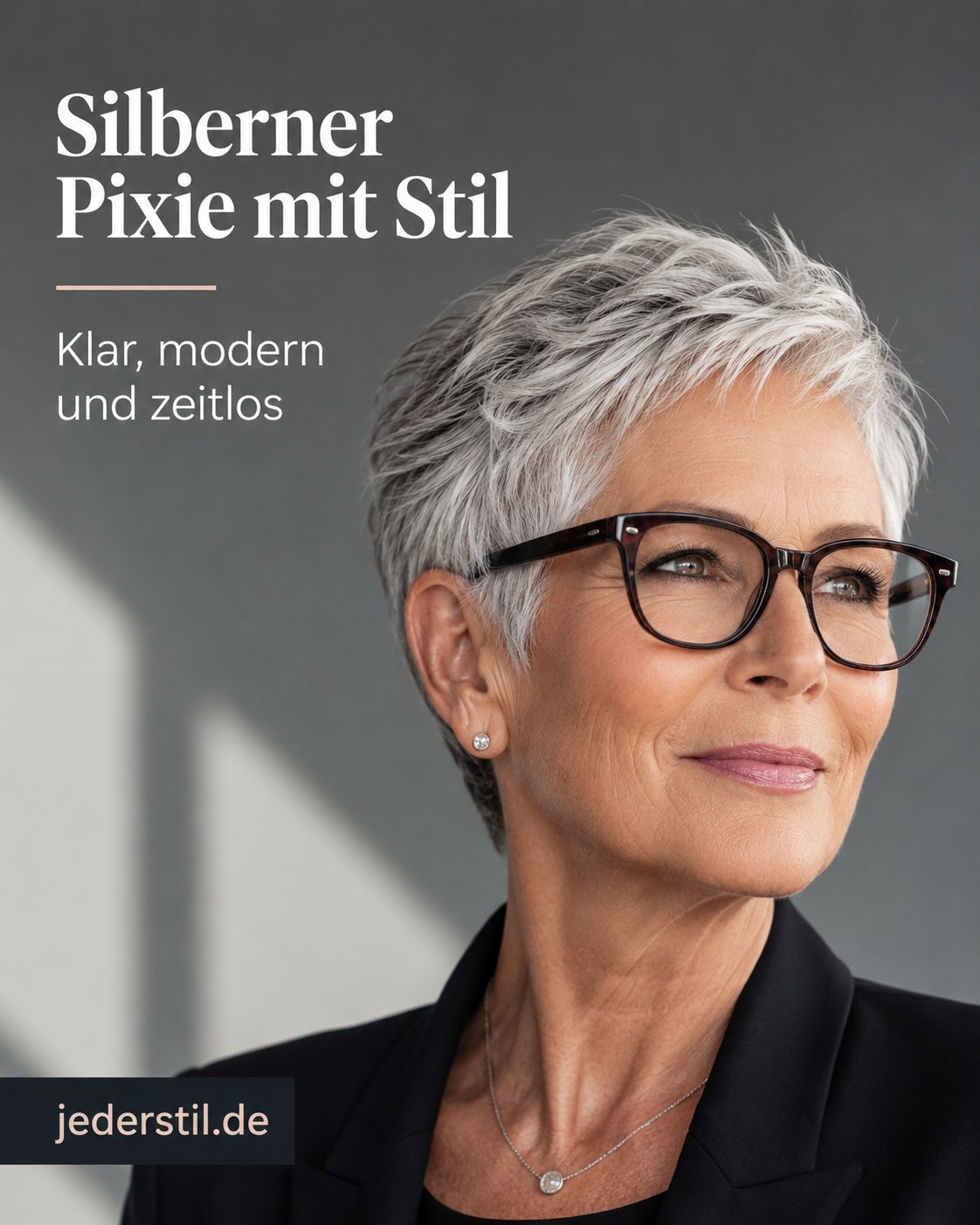 Silberner Pixie mit klaren Linien ist eine mutige Variante peppiger Frisuren ab 50