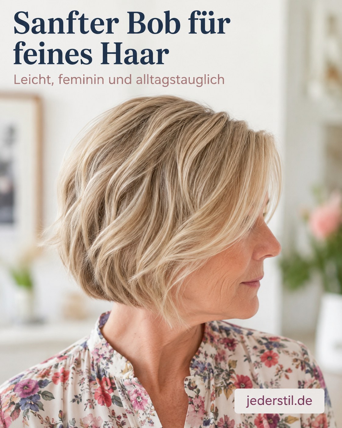 Sanfter Bob für feines Haar rundet die Liste peppiger Frisuren ab 50 alltagstauglich ab