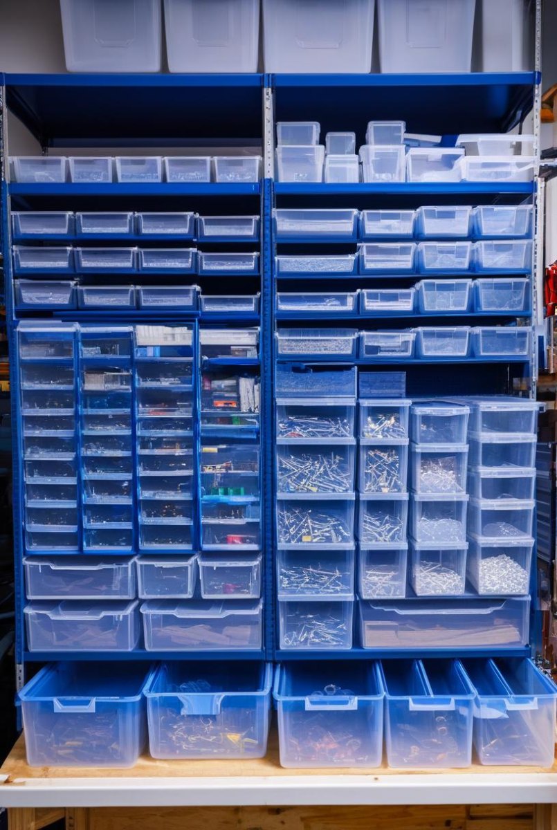 Werkstattregal mit Sortierboxen