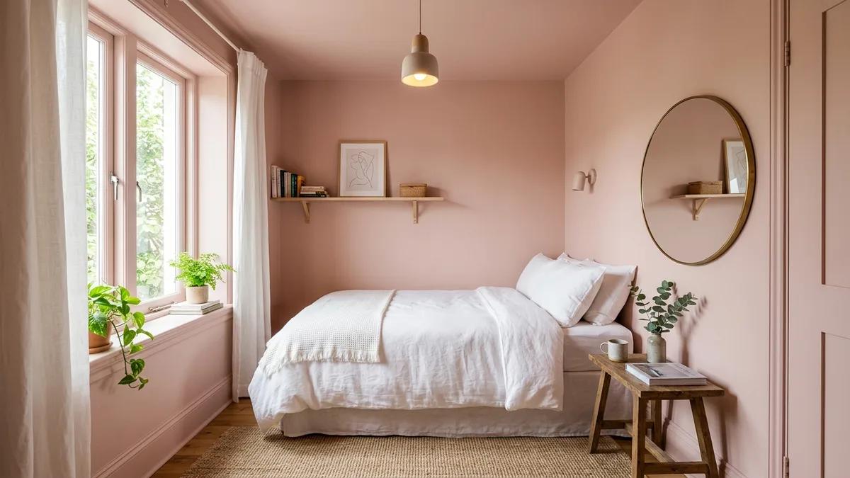 Romantisches Schlafzimmer rosa Wandfarbe