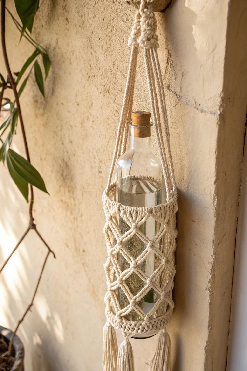 Runder Makramee Flaschenhalter für Glasflasche