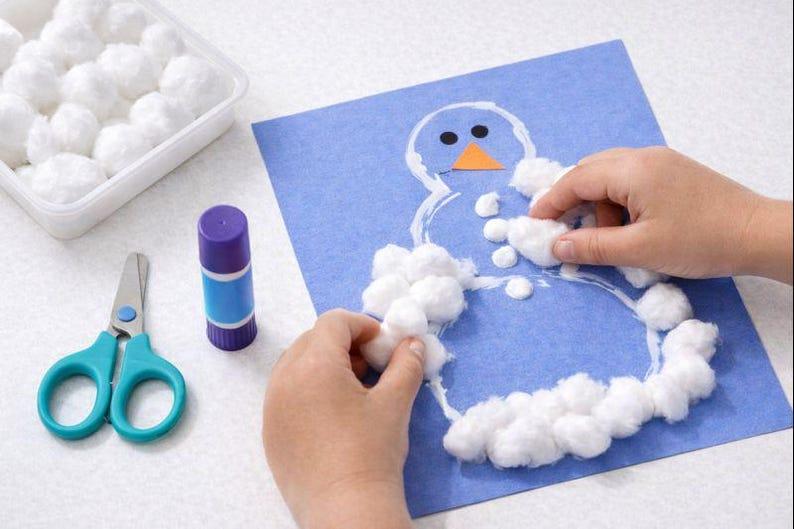 Watte Schneemann basteln Kinder