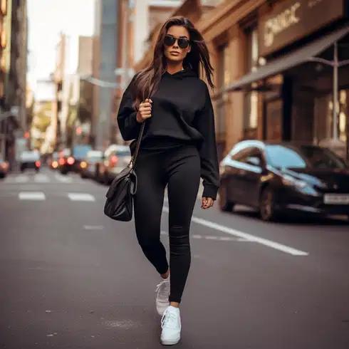 Dame mit Leggings Hoodie Outfit