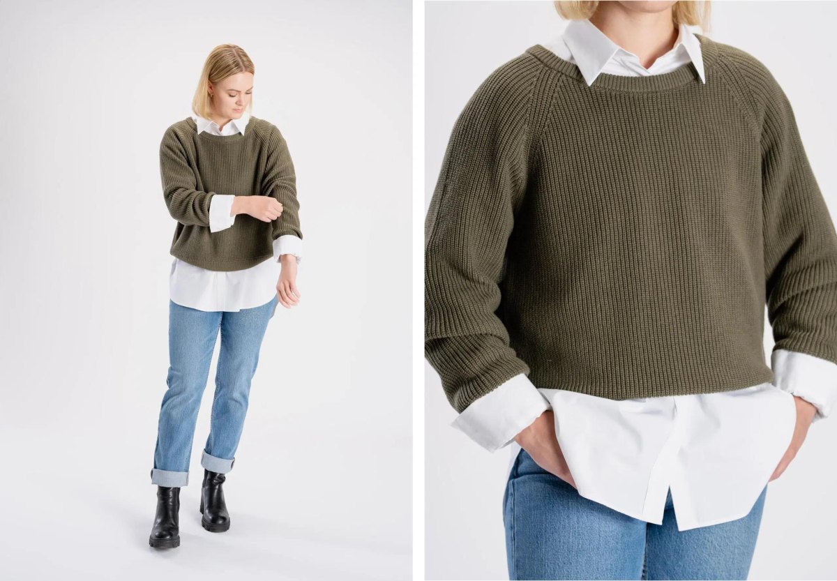 Dame mit Strickpullover Layering