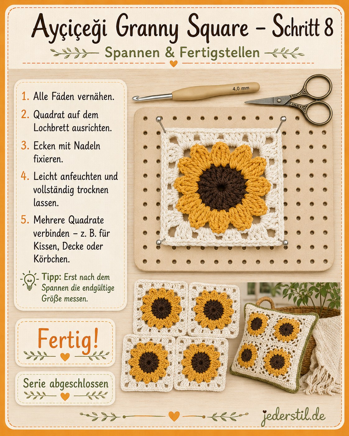 Sunflower Granny Square Häkeln - Meine Anleitung Schritt