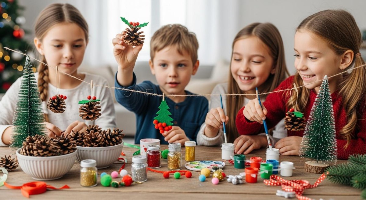 Kinder basteln Tannenzapfen Deko