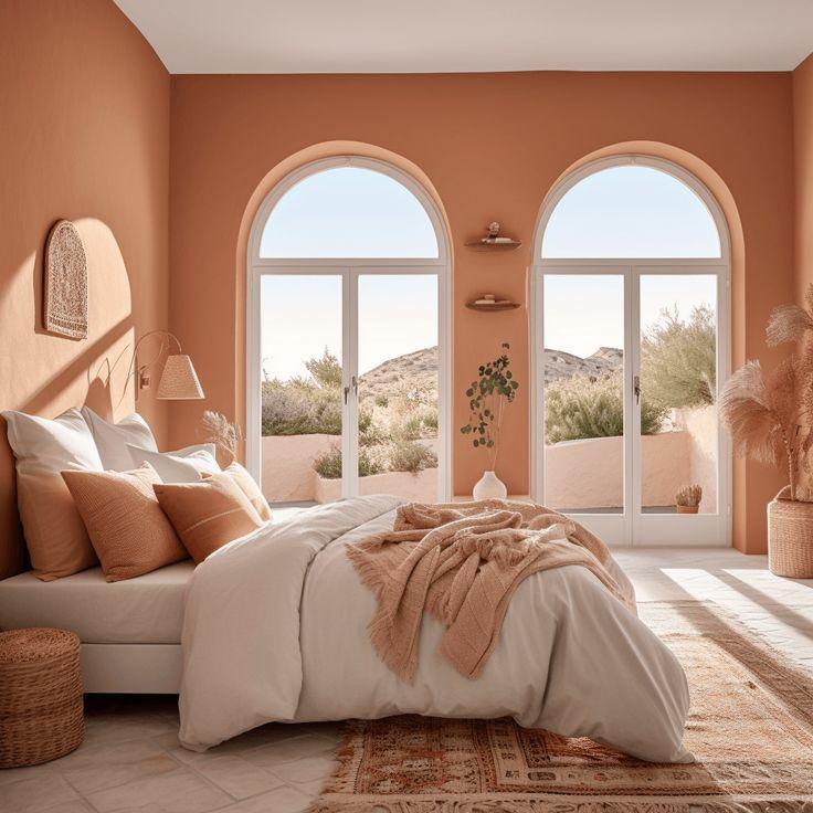 Terrakotta Wand im Schlafzimmer