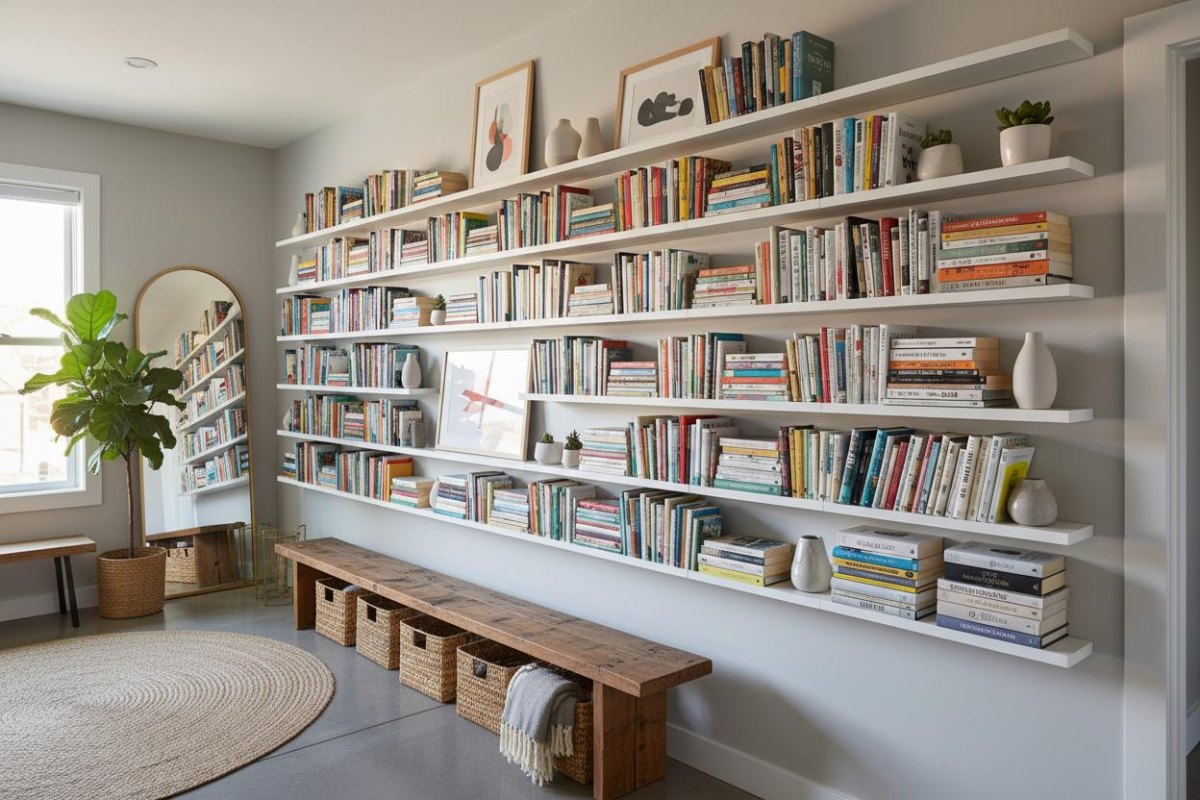 Wandregal mit Büchern