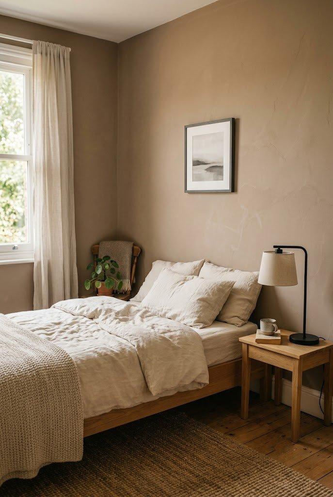 Erdtöne Wandfarbe gemütliches Schlafzimmer