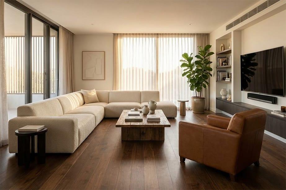 Walnussholzboden elegantes Wohnzimmer