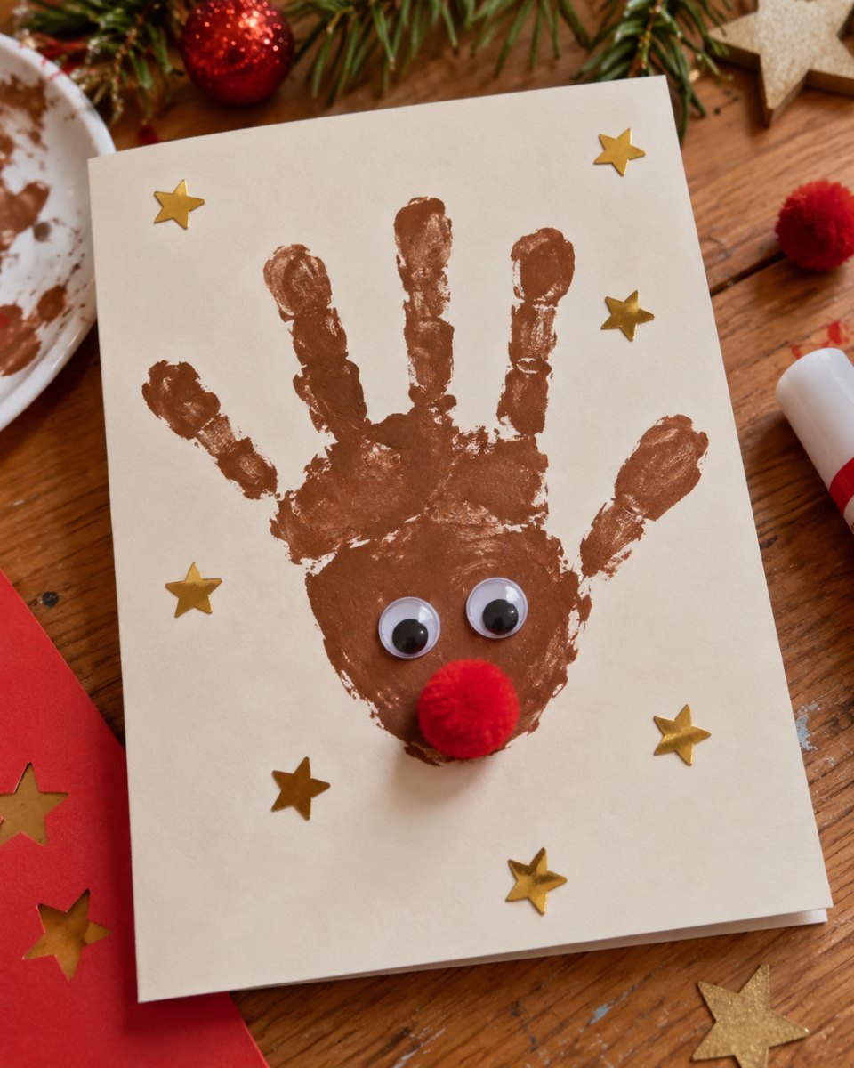 Handabdruck Rentier Weihnachtskarte