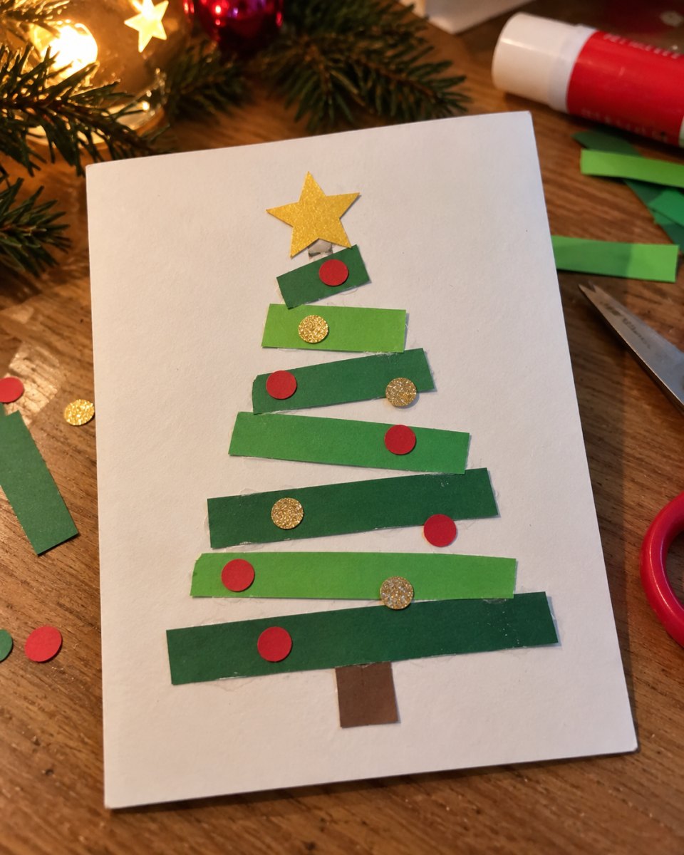 Papierstreifen Baum Weihnachtskarte
